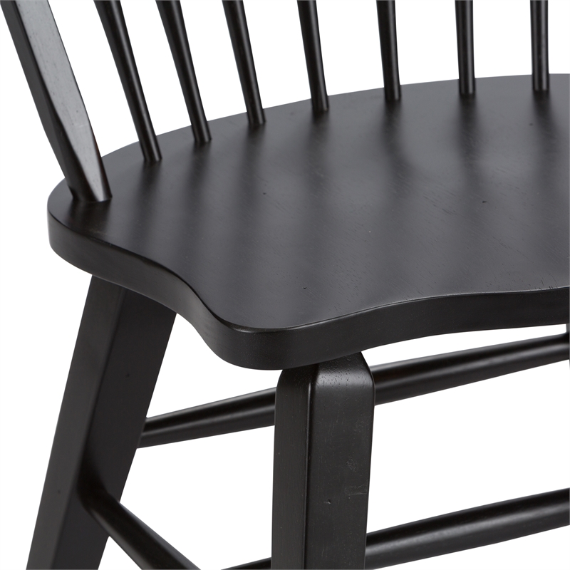 Pemberly Row Windsor Back Side Chair Set of 2 in Black with Nylon Glides