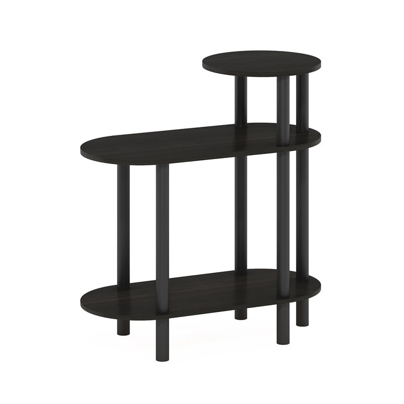 Pemberly Row 3-Tier Oval Sofa Open Shelf Narrow Nightstand in Espresso