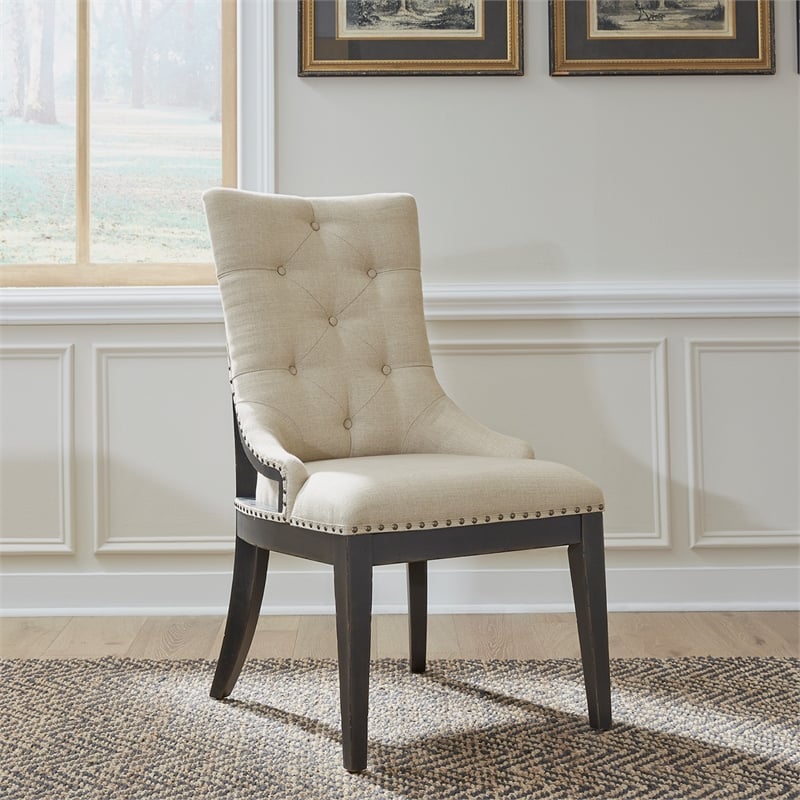 Pemberly Row Upholstered Shelter Side Chair Set of 2 in Black