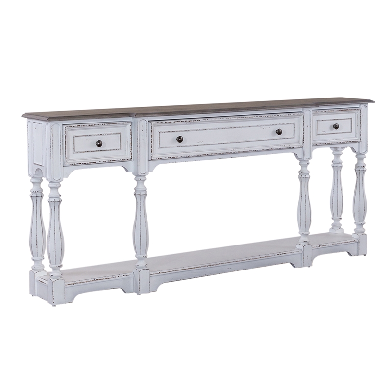 Pemberly Row White 72 Inch Hall Console Table with Bottom Shelf