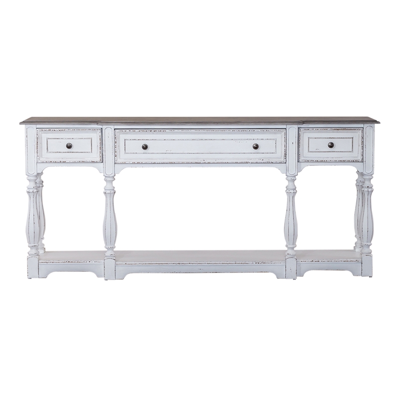 Pemberly Row White 72 Inch Hall Console Table with Bottom Shelf