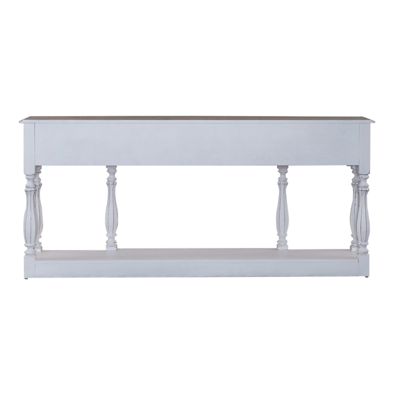 Pemberly Row White 72 Inch Hall Console Table with Bottom Shelf