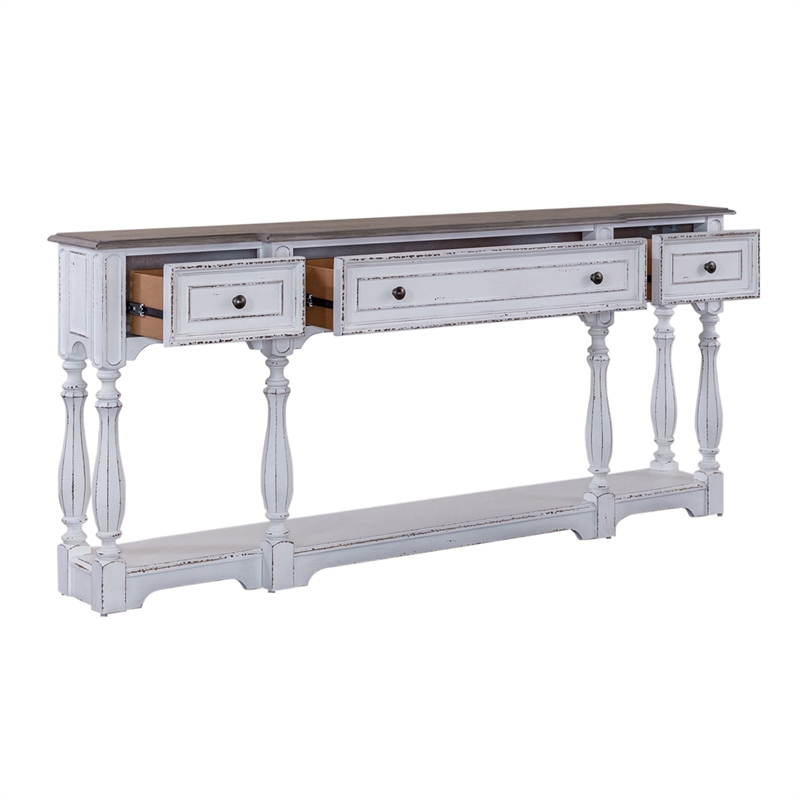 Pemberly Row White 72 Inch Hall Console Table with Bottom Shelf