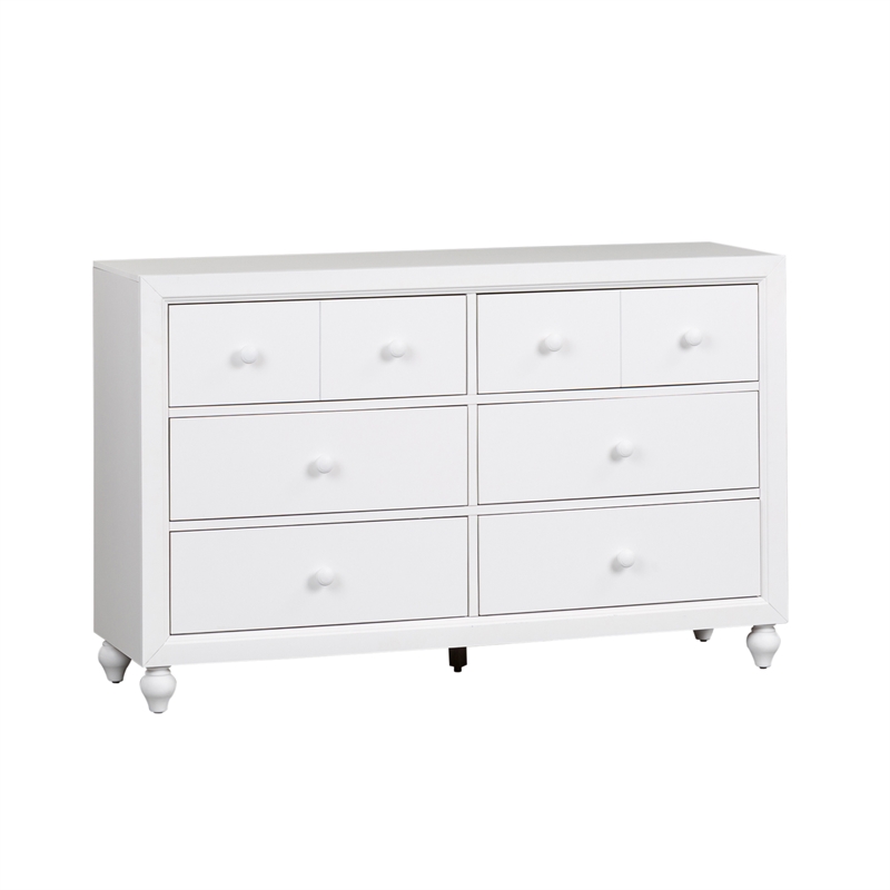 Pemberly Row White 6 Drawer Dresser with Dovetail and Case Moldings