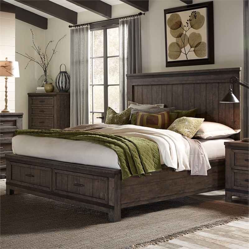 Pemberly Row Dark Gray Queen Storage Bed with Metal Strip Accents