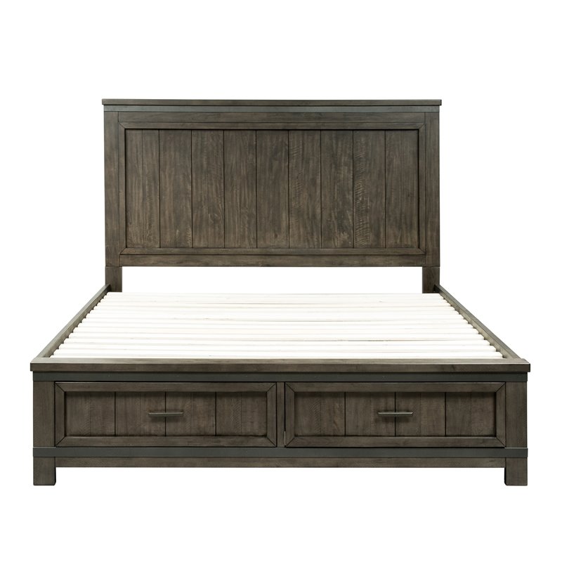 Pemberly Row Dark Gray Queen Storage Bed with Metal Strip Accents