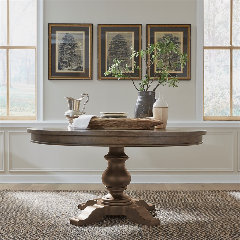 Pemberly Row Pedestal Table Set with Starburst Veneer in Dusty Taupe