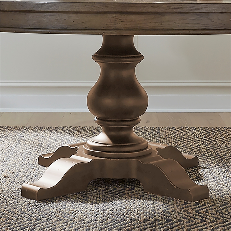 Pemberly Row Pedestal Table Set with Starburst Veneer in Dusty Taupe