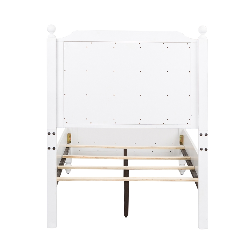 Pemberly Row White Twin Wood Panel Bed with Slat Overlays and Finials