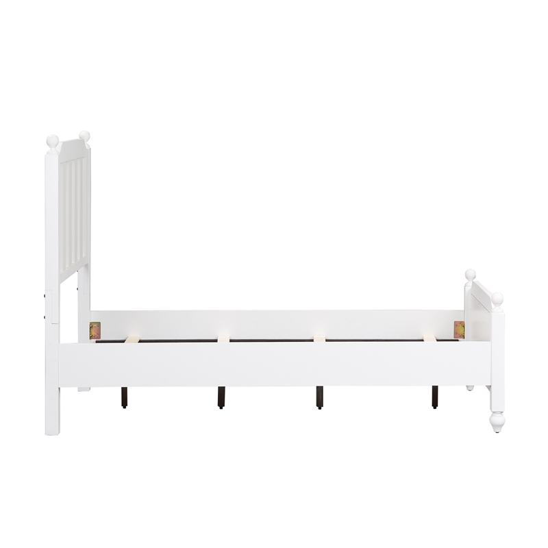 Pemberly Row White Twin Wood Panel Bed with Slat Overlays and Finials