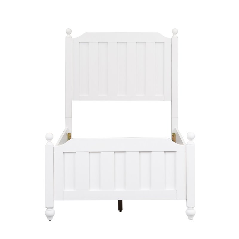Pemberly Row White Twin Wood Panel Bed with Slat Overlays and Finials