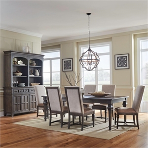 Pemberly Row 7 Piece Rectangular Table Set with Upholstered Chairs in Brown