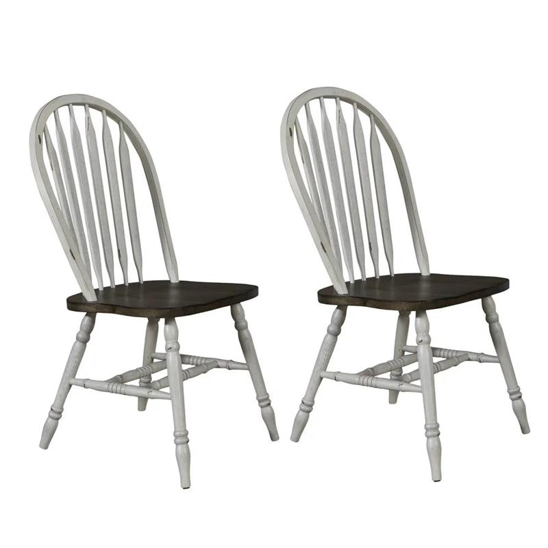 Pemberly Row Windsor Side Chair Set of 2 with Turned Legs in White
