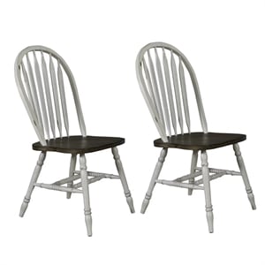 Pemberly Row Windsor Side Chair Set of 2 with Turned Legs in White