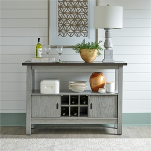 Pemberly Row Dining Server with Sliding Doors and Wine Storage in Gray