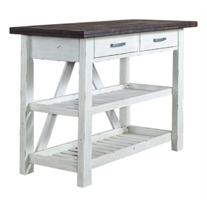 Pemberly Row White Server with Heavy Distressing and Solid Wood Tops