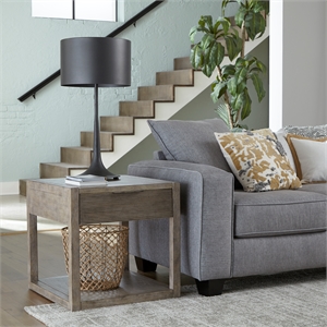 Pemberly Row End Table with Reeded Drawer Front in Driftwood