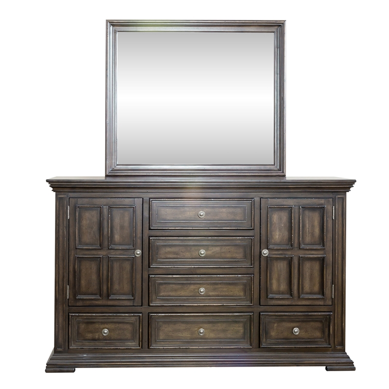 Pemberly Row Light Brown Dresser and Mirror with Felt Lined Top Drawers