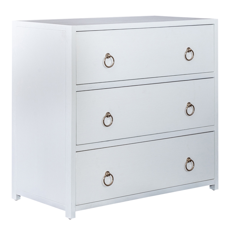 Pemberly Row Accent Cabinet with 3 Drawers and Brass Hardware in White