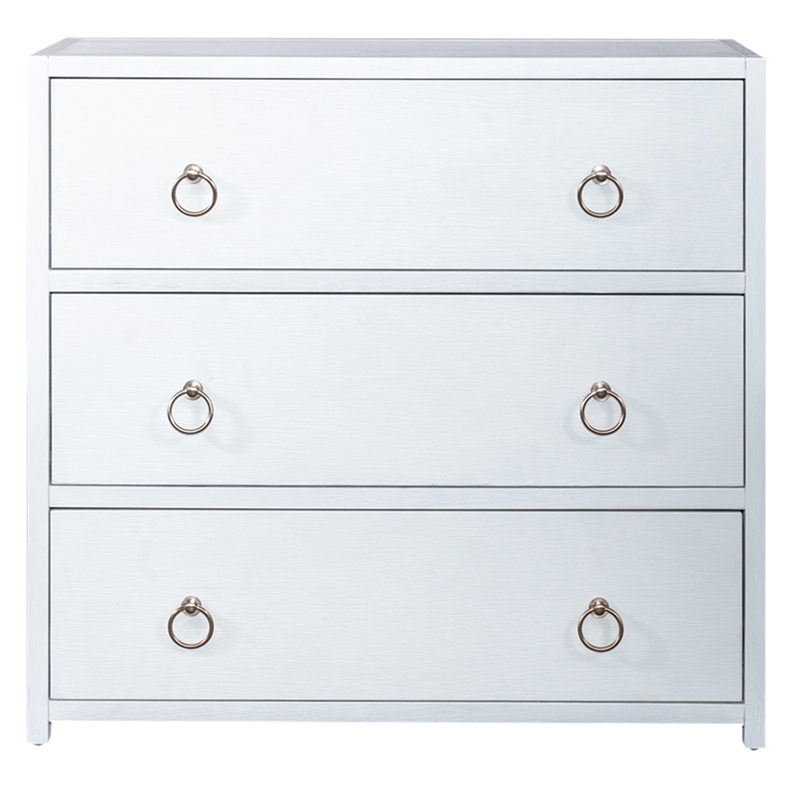 Pemberly Row Accent Cabinet with 3 Drawers and Brass Hardware in White