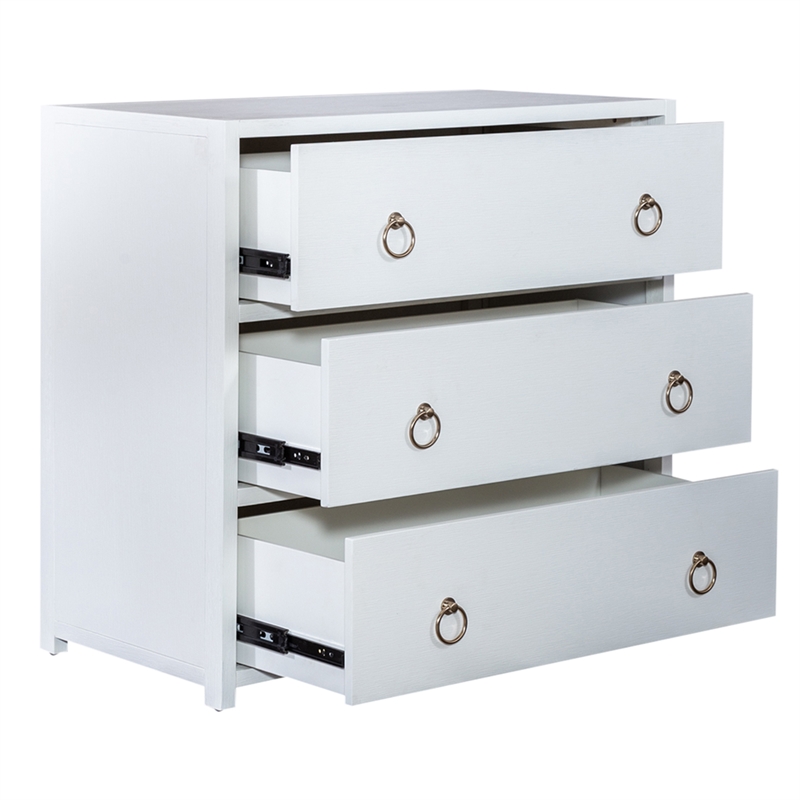 Pemberly Row Accent Cabinet with 3 Drawers and Brass Hardware in White