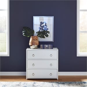 Pemberly Row Accent Cabinet with 3 Drawers and Brass Hardware in White