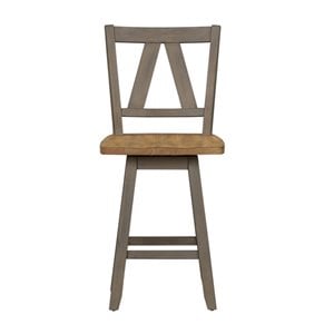 Pemberly Row Light Gray Counter Height Swivel Chair with V Design