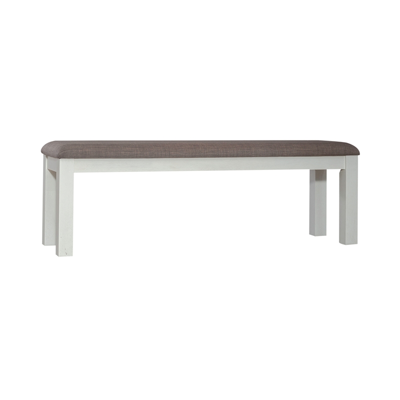 Pemberly Row Upholstered Dining Bench with Grey Linen in White
