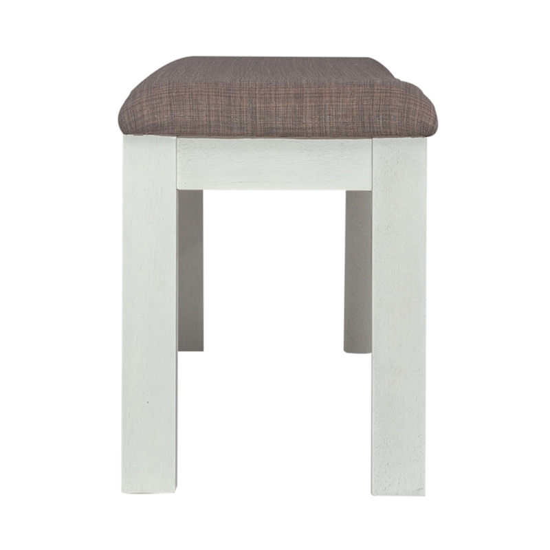 Pemberly Row Upholstered Dining Bench with Grey Linen in White