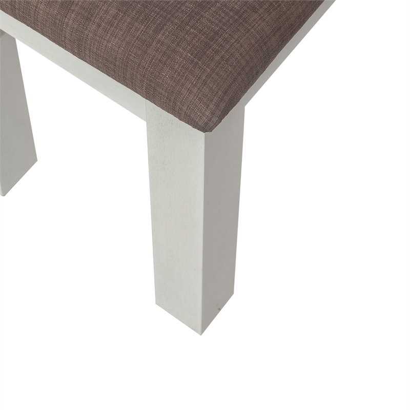 Pemberly Row Upholstered Dining Bench with Grey Linen in White