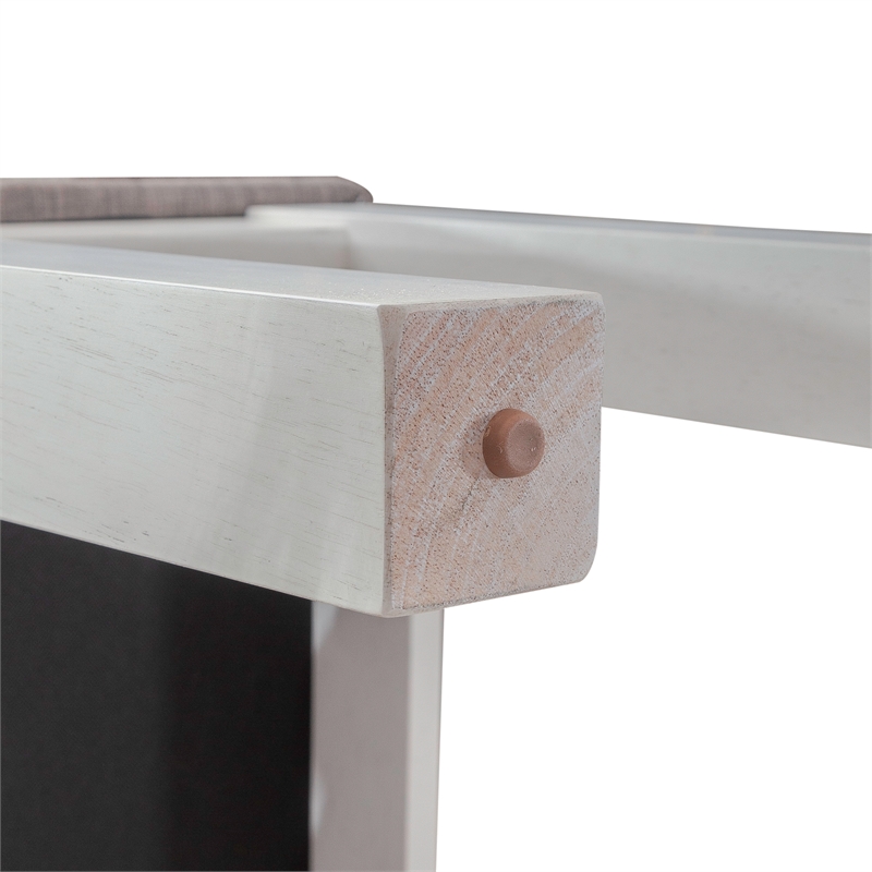 Pemberly Row Upholstered Dining Bench with Grey Linen in White