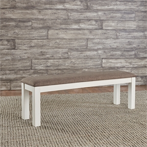 Pemberly Row Upholstered Dining Bench with Grey Linen in White