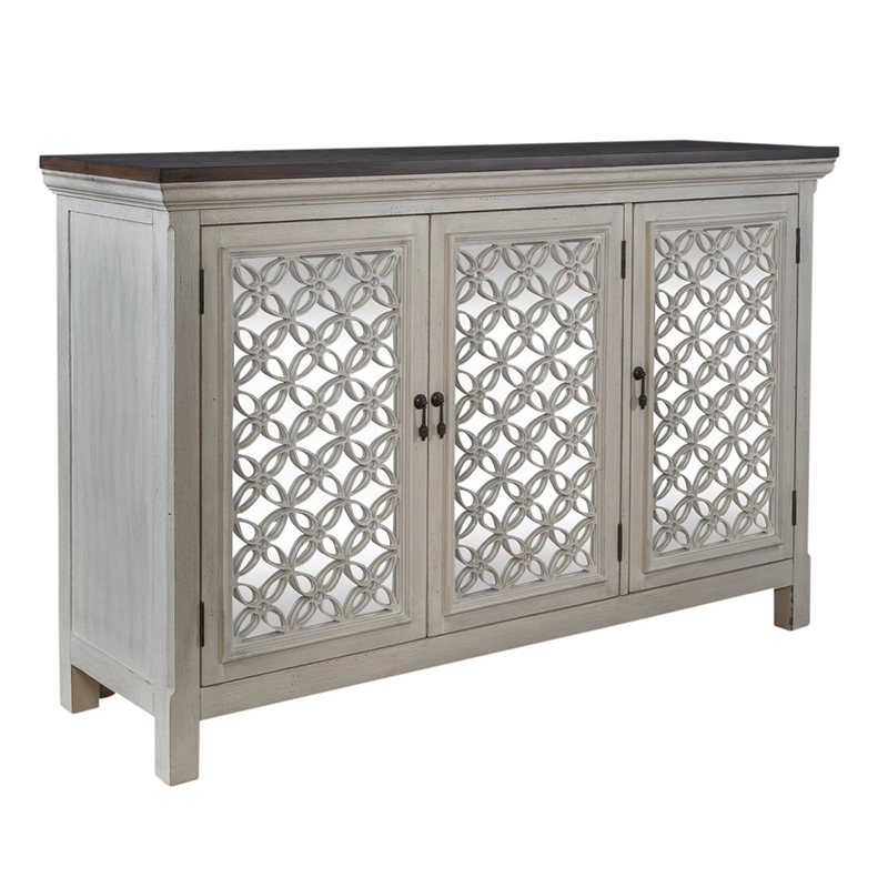 Pemberly Row 3 Door Accent Cabinet with Mirrored Glass in White/Gray