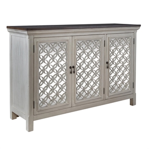 Pemberly Row 3 Door Accent Cabinet with Mirrored Glass in White/Gray