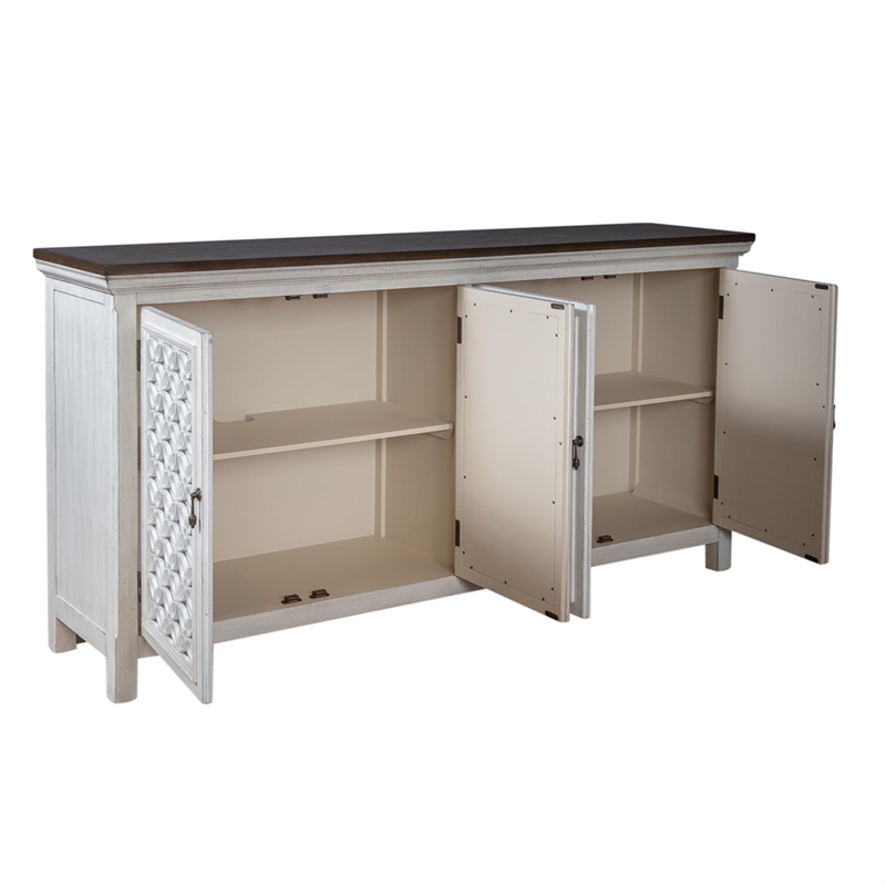 Pemberly Row 3 Door Accent Cabinet with Mirrored Glass in White/Gray