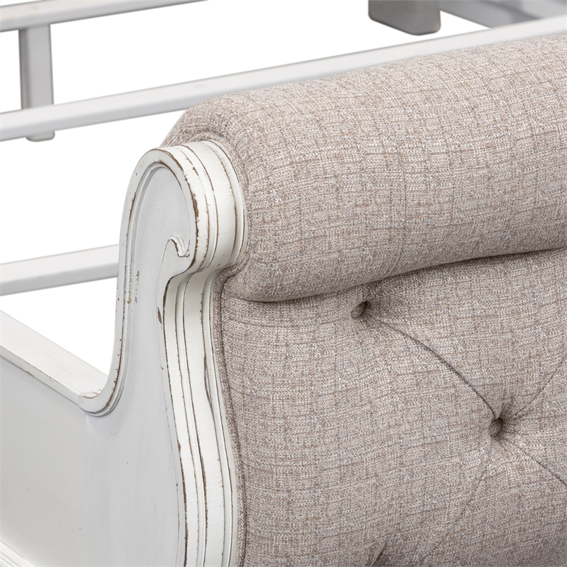 Pemberly Row White Queen Upholstered Sleigh Bed with Tufted Chenille
