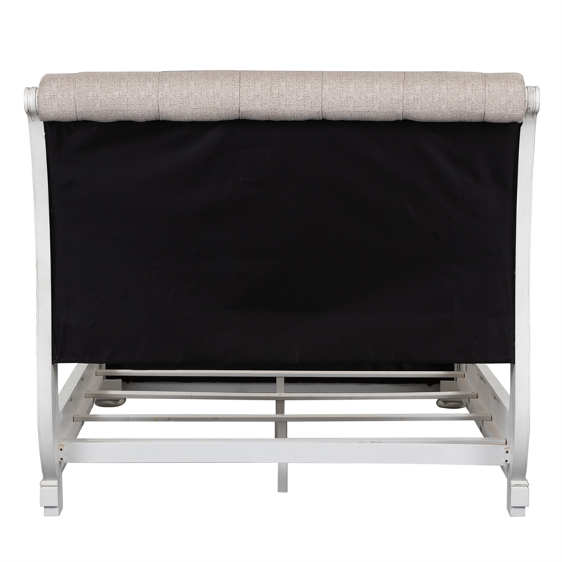 Pemberly Row White Queen Upholstered Sleigh Bed with Tufted Chenille