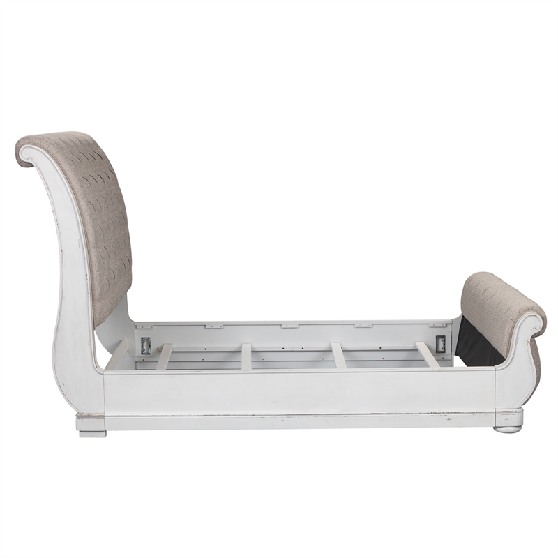 Pemberly Row White Queen Upholstered Sleigh Bed with Tufted Chenille