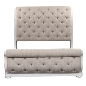 pemberly row white queen upholstered sleigh bed with tufted chenille