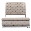 Pemberly Row White Queen Upholstered Sleigh Bed with Tufted Chenille