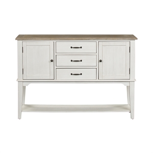 Pemberly Row White Server with Adjustable Shelves and Dovetail Drawers