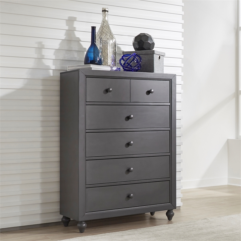 Pemberly Row Dark Gray 5 Drawer Chest with Dovetail and Case Moldings