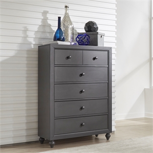 Pemberly Row Dark Gray 5 Drawer Chest with Dovetail and Case Moldings