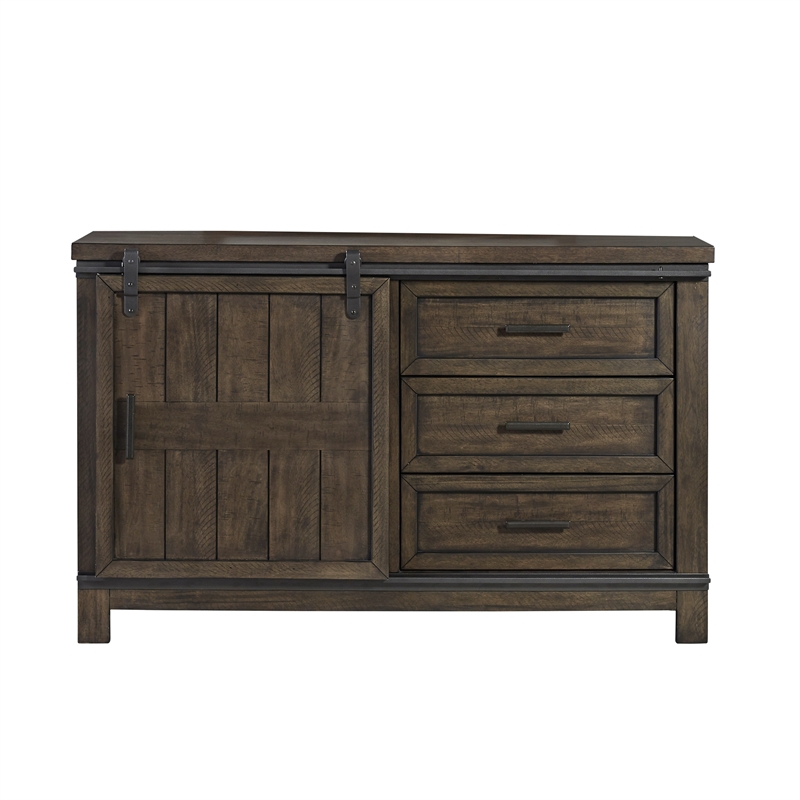 Pemberly Row Dark Gray Barn Door Dresser with Dovetail Drawer Glides