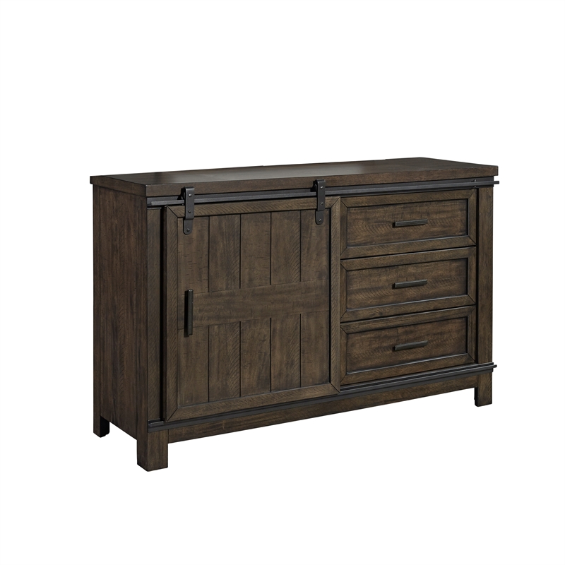Pemberly Row Dark Gray Barn Door Dresser with Dovetail Drawer Glides