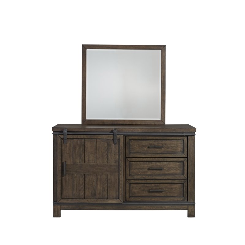 Pemberly Row Dark Gray Barn Door Dresser with Dovetail Drawer Glides