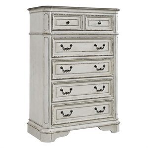 Pemberly Row White 5 Drawer Chest with Felt Lined Top Drawers and Bail