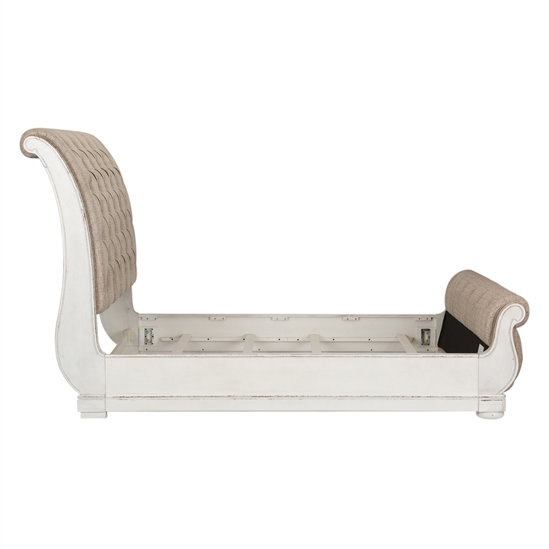 Pemberly Row White King Upholstered Sleigh Bed with Tufted Chenille