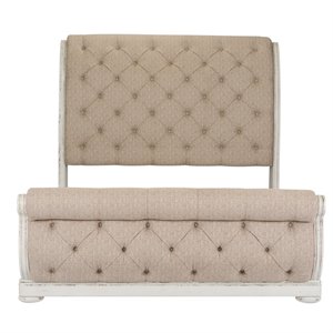 Pemberly Row White King Upholstered Sleigh Bed with Tufted Chenille