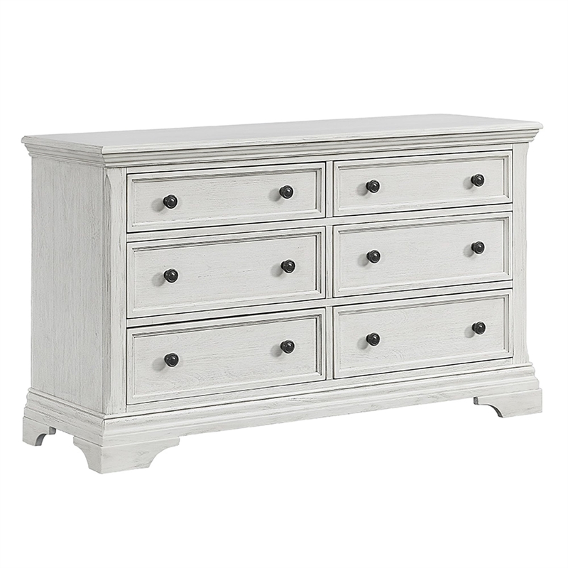 Pemberly Row 6-Drawer Dresser with Solid Wood Construction in Brushed White